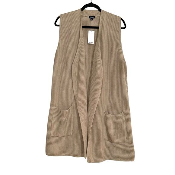NWT Splendid Juliet Open Front Mid Length Tan Knit Cardigan Sweater Vest LARGE - Picture 3 of 8